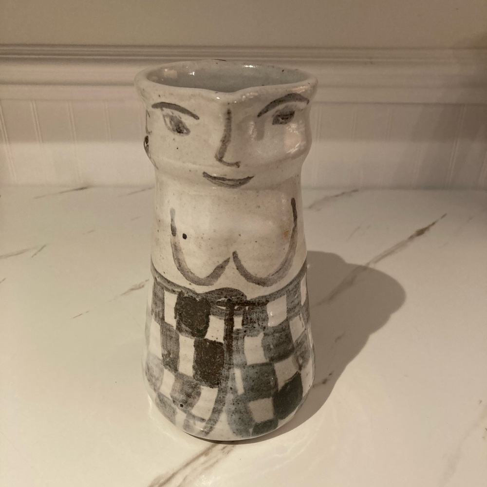 Signed Studio Pottery Pitcher Anthropomorphic Lady Vase Artisanal Eclectic